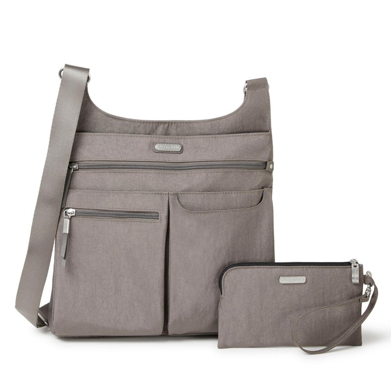 Baggallini Womens On Track Zip With Rfid Phone Wristlet Crossbody, Sterling Shimmer - Image 1
